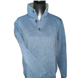G.H. Bass Co. Mens Med Long Sleeve Button Fleece Mock Neck Warm Blue